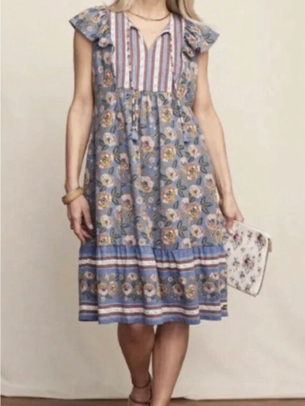 Matilda Jane Blue Floral Midi Dress with Ruffle Cap Sleeves